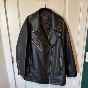 M&S Oversized Faux Leather Coat - Black  sz UK22 US18